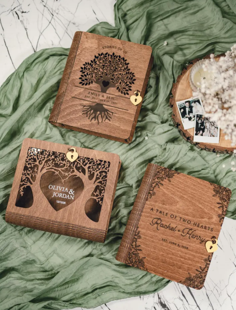 Memory Book for Couples Wood, Keepsake Chest, Personalized gifts, 5th Anniversary Gift, Engagement Wedding Gift