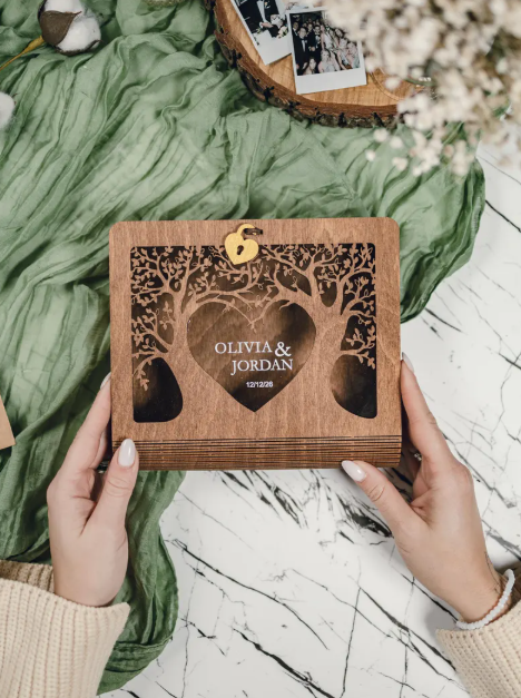 Memory Book for Couples Wood, Keepsake Chest, Personalized gifts, 5th Anniversary Gift, Engagement Wedding Gift