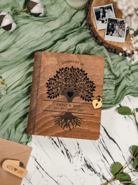 Memory Book for Couples Wood, Keepsake Chest, Personalized gifts, 5th Anniversary Gift, Engagement Wedding Gift