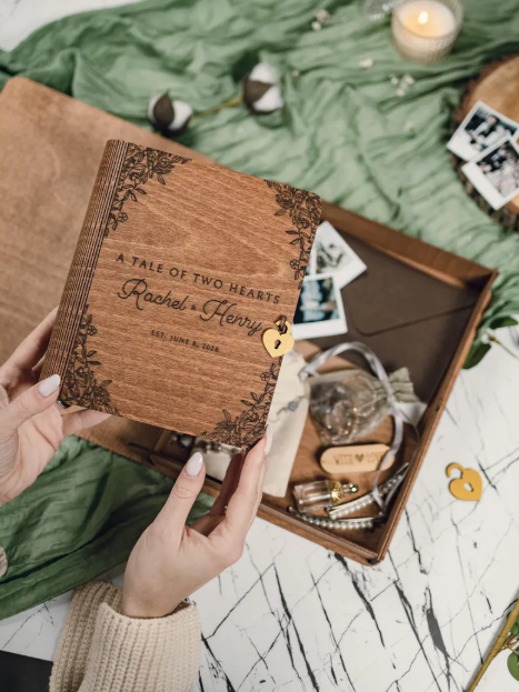Memory Book for Couples Wood, Keepsake Chest, Personalized gifts, 5th Anniversary Gift, Engagement Wedding Gift