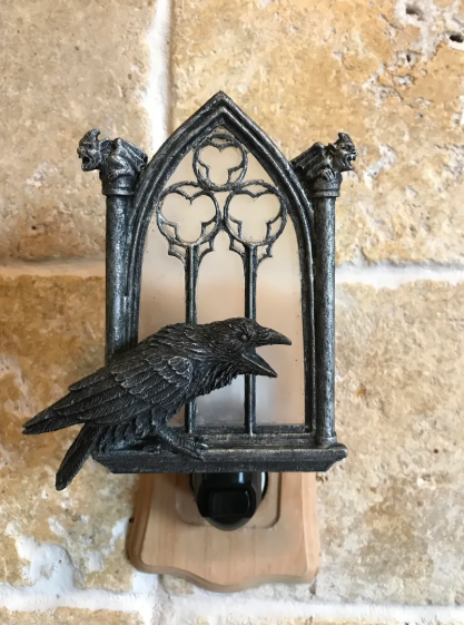 Raven and Window Nightlight-Hand Painted Resin Sculpture