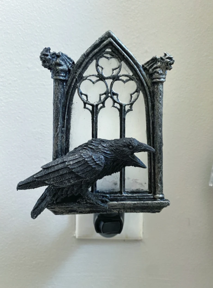 Raven and Window Nightlight-Hand Painted Resin Sculpture